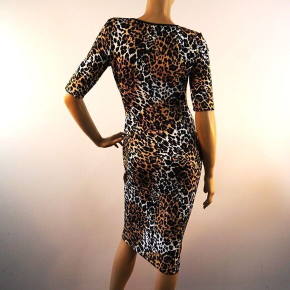 XOXO Womens Dress Sz M Animal Leopard Print Short Sleeve Body Hugger Knee Length - Picture 6 of 10